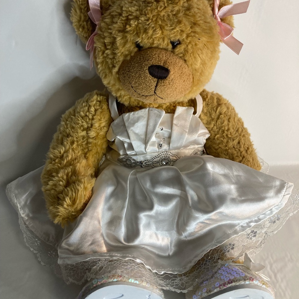 Build a bear workshop Stuffed animal tan Bride Wedding Outfit Garder  plush 16”